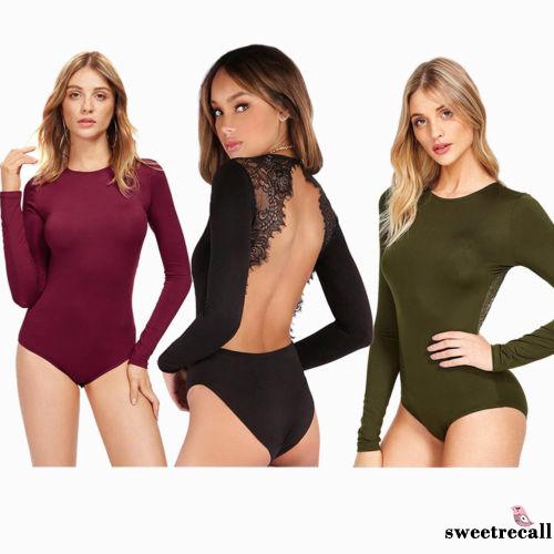 Bodysuit dài tay hở lưng phối ren phong cách quyến rũ dành cho nữ | BigBuy360 - bigbuy360.vn