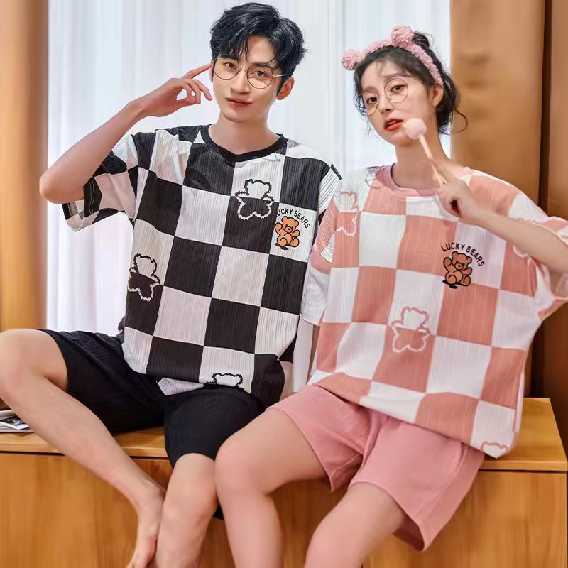 Bộ Đồ Ngủ Pijama Thời Trang Phong Cách Hàn Quốc Cho Cặp Đôi đồ ngủ đôi Các cặp đôi pyjamas pijama nam nữ mùa hè đồ đôi pijama ngắn lụa satin dễ thương bigsize đồ mặc nhà cao cấp