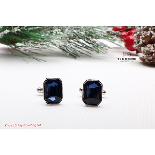 Khuy măng sét cao cấp - cufflinks đính đá xanh