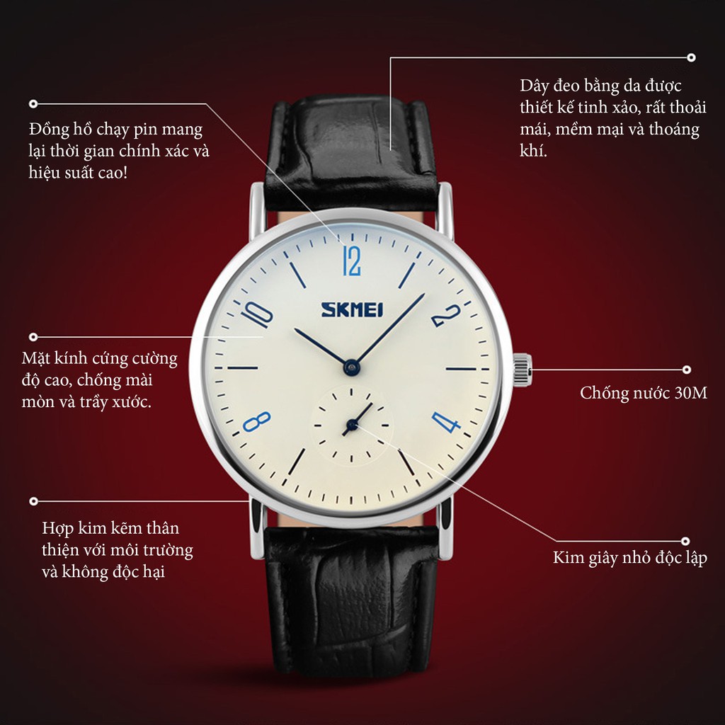Đồng hồ đôi thời trang SKMEI 9120 dây da, mặt tròn Bán lẻ giá sỉ
