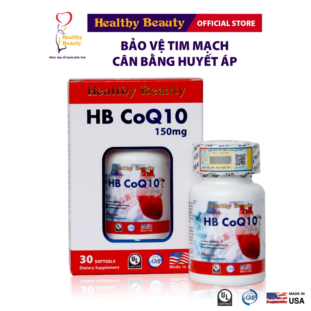 Viên Uống HB CoQ10 Healthy Beauty Tốt Cho Tim Mạch, Cân Bằng Huyết Áp 30 Viên và 60 Viên
