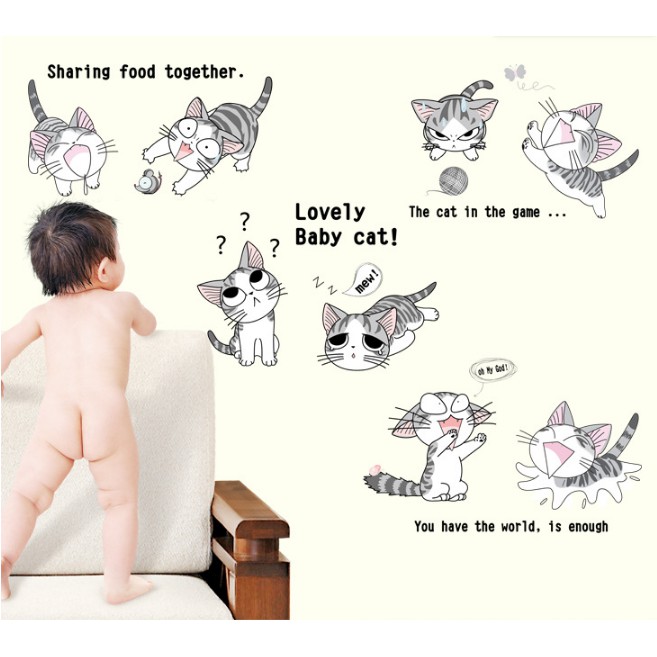 Decal trang trí những chú mèo tinh nghịch