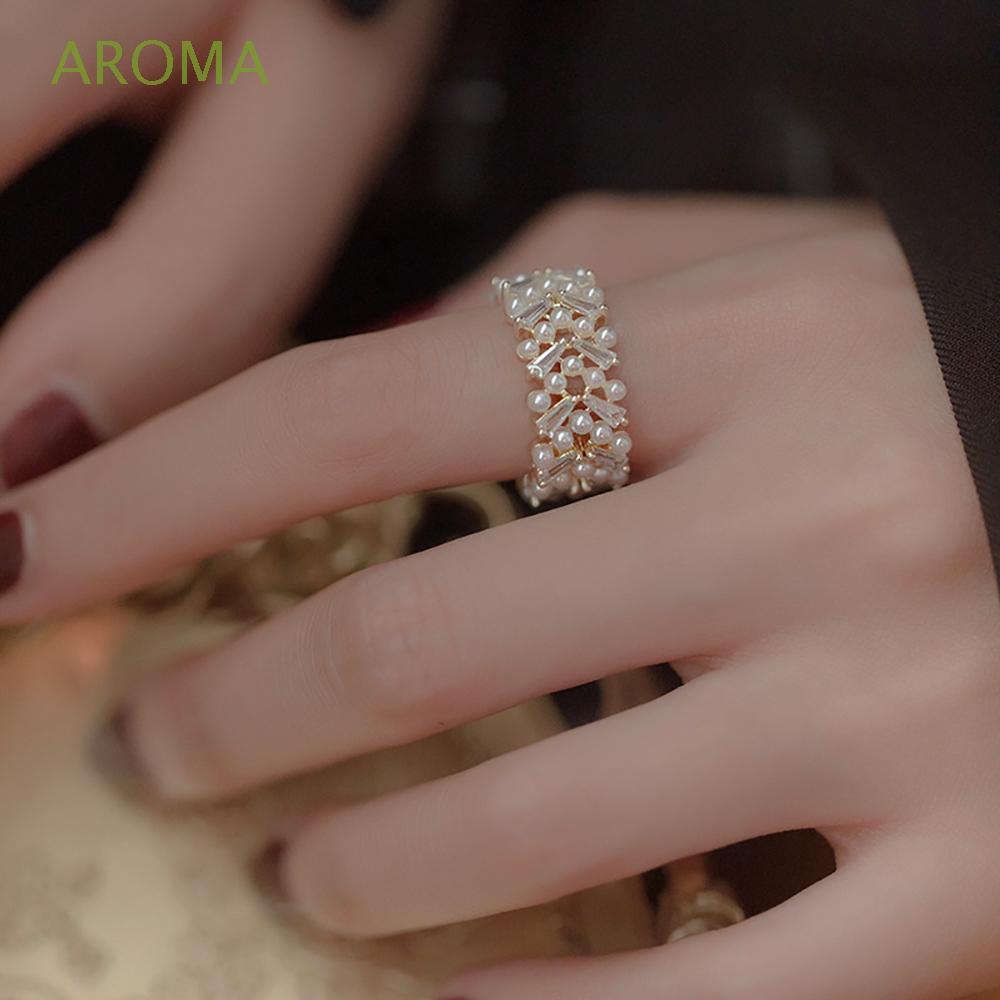 Nhẫn Đeo Tay Kim Loại Đính Ngọc Trai Giả Xinh Xắn Cho Nữ