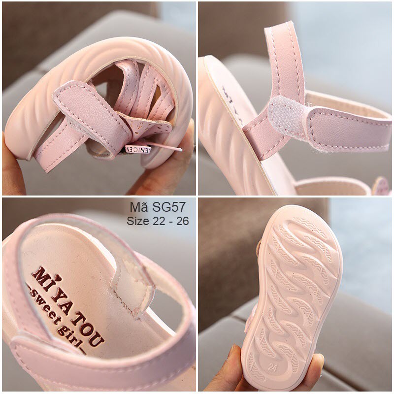 Dép sandal bé gái 1 - 3 tuổi gắn nơ da mềm siêu nhẹ đế chống trơn thời trang SG57