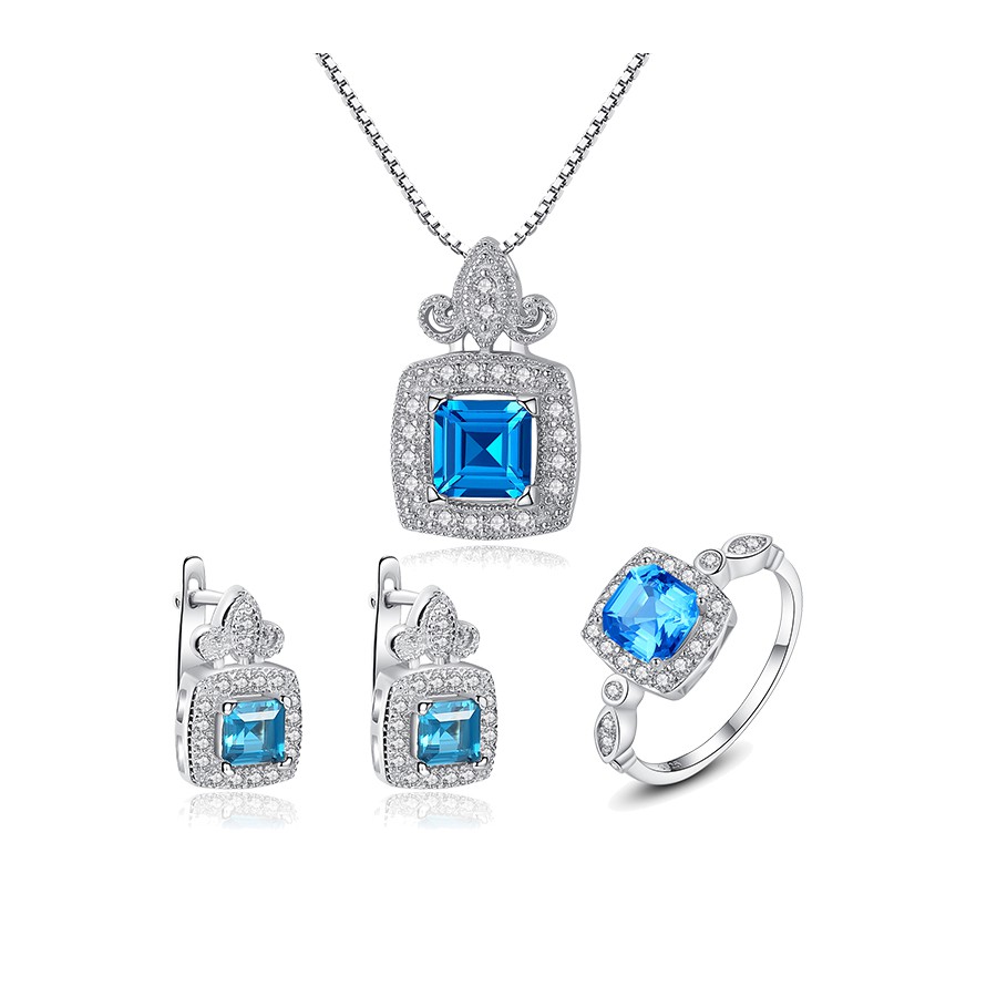 Bộ Trang Sức Bạc Nữ Đính Đá Màu Xanh Sang Trọng BNT16-Bảo Ngọc Jewelry