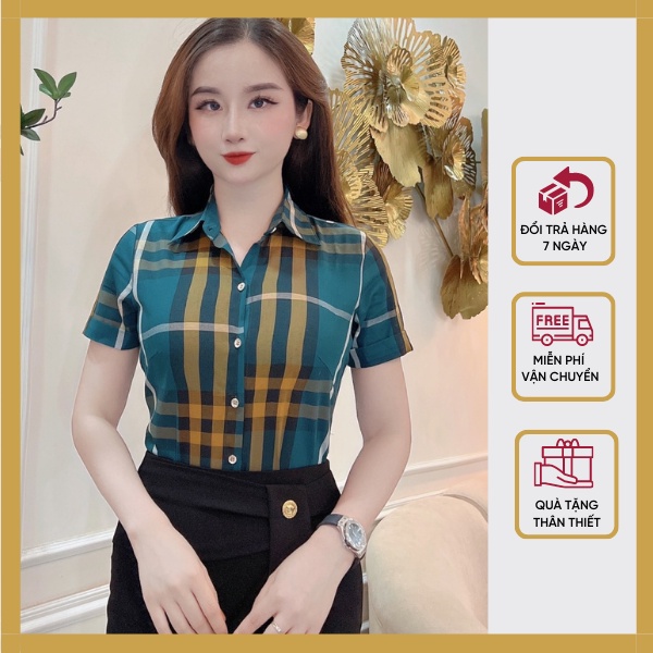 Áo Sơ Mi Cộc Nữ Kẻ BBR Form Vừa Phải Chất Mát Dễ Phối Đồ Eva Shop