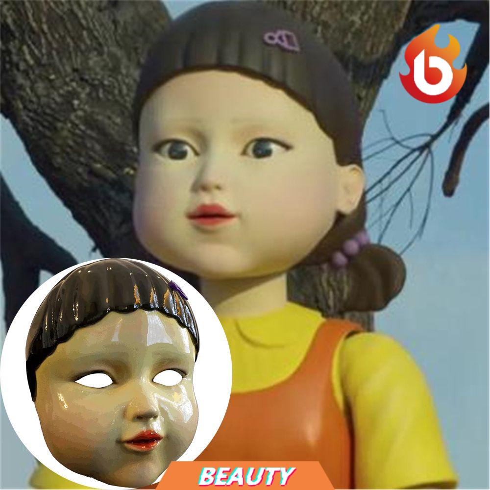 Mặt nạ hình đầu búp bê trong phim trò chơi con mực dùng để hóa trang Halloween đẹp mắt