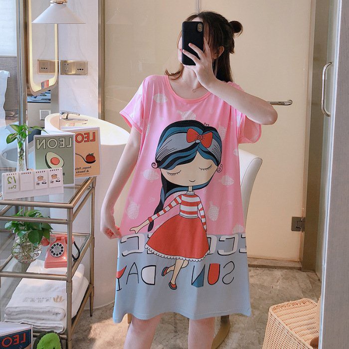 💃 Đầm Ngủ Nữ Cộc Tay Họa Tiết Cute Dáng Suông Chất Thun Lạnh Nhiều Hình