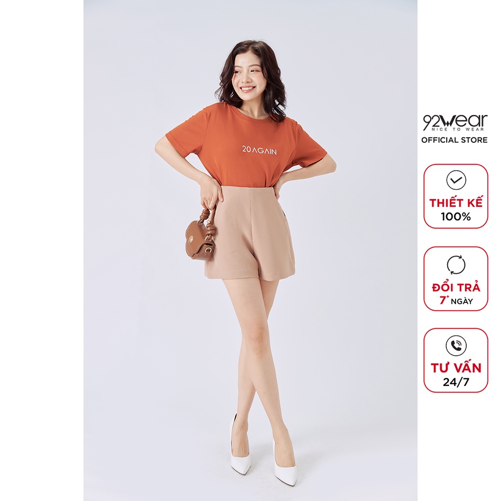 Quần short nữ 92WEAR thiết kế sooc cạp cao khóa liền sườn SVW1150