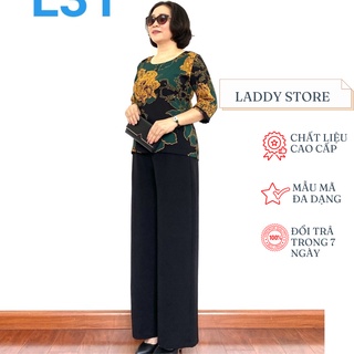 Bộ Trung Niên Tay Lỡ Bộ Phối Áo Lụa hàn Châu Quần Đũi cao cấp Không nhăn không xù khi giặt - Laddy Store