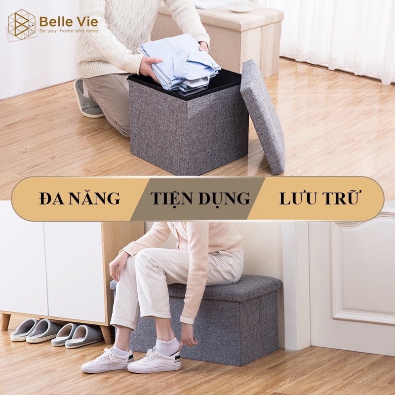 Ghế Sofa Gấp Gọn, Thùng Đựng Đồ Khung Gỗ Bọc Vải, Hộp Để Đồ Đa Năng