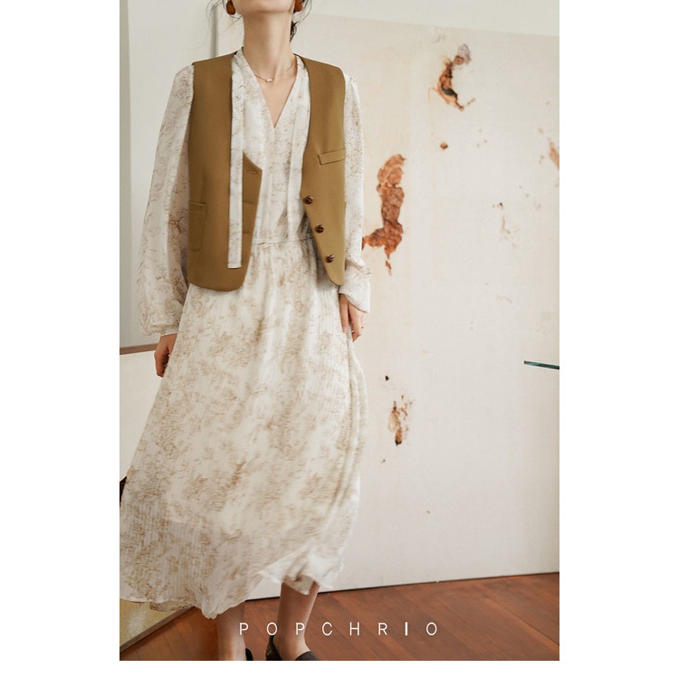 Áo Khoác vest Ngắn Cổ Chữ v Màu Trơn Phong Cách retro Hàn Quốc Thời Trang Cho Nữ