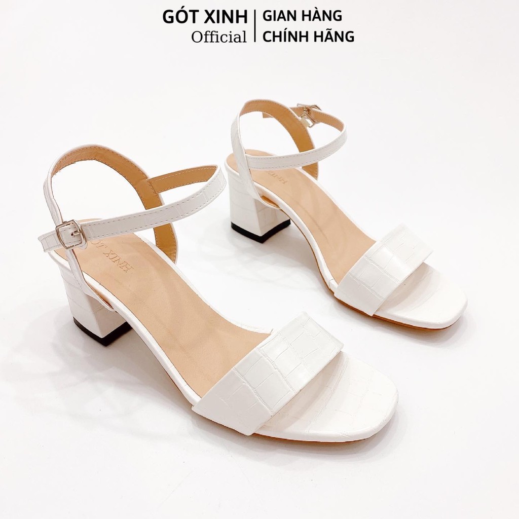 Sandal cao gót nữ GÓT XINH GD22 màu đen quai ngang đế vuông cao 5cm