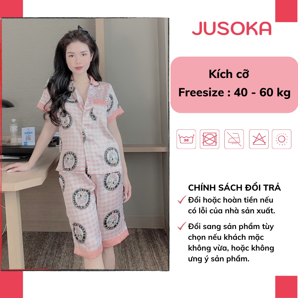 Đồ bộ nữ dễ thương lụa ngủ mặc nhà pijama áo cộc quần lửng cao cấp JUSOKA