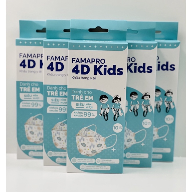 Khẩu trang trẻ em 3 lớp Famapro 4D (10 cái/hộp)
