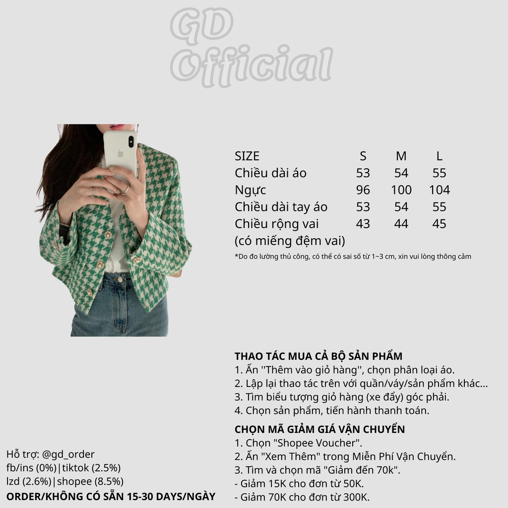K6|Áo khoác blazer ngắn nữ hàn quốc dạ tweet công sở thanh lịch gd_order
