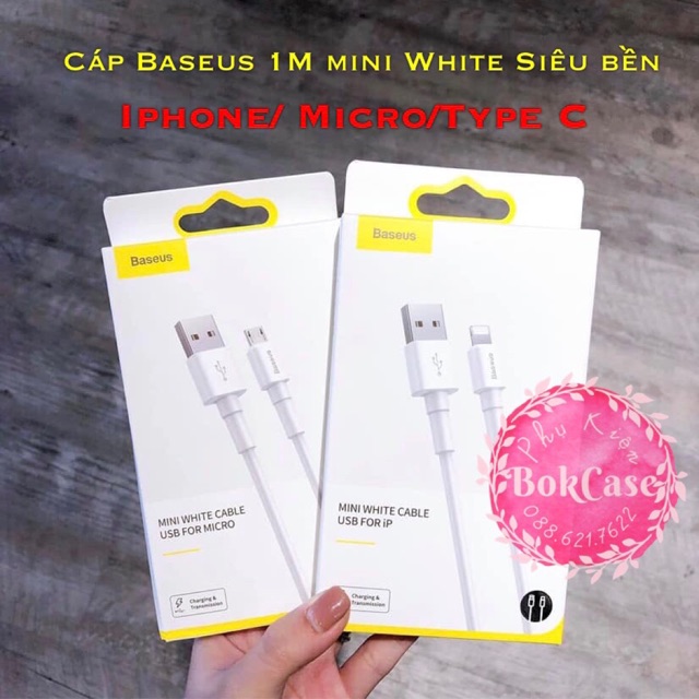 Cáp Baseus sạc nhanh và truyền dữ liệu Mini White  CHO ANDROID, MICRO USB