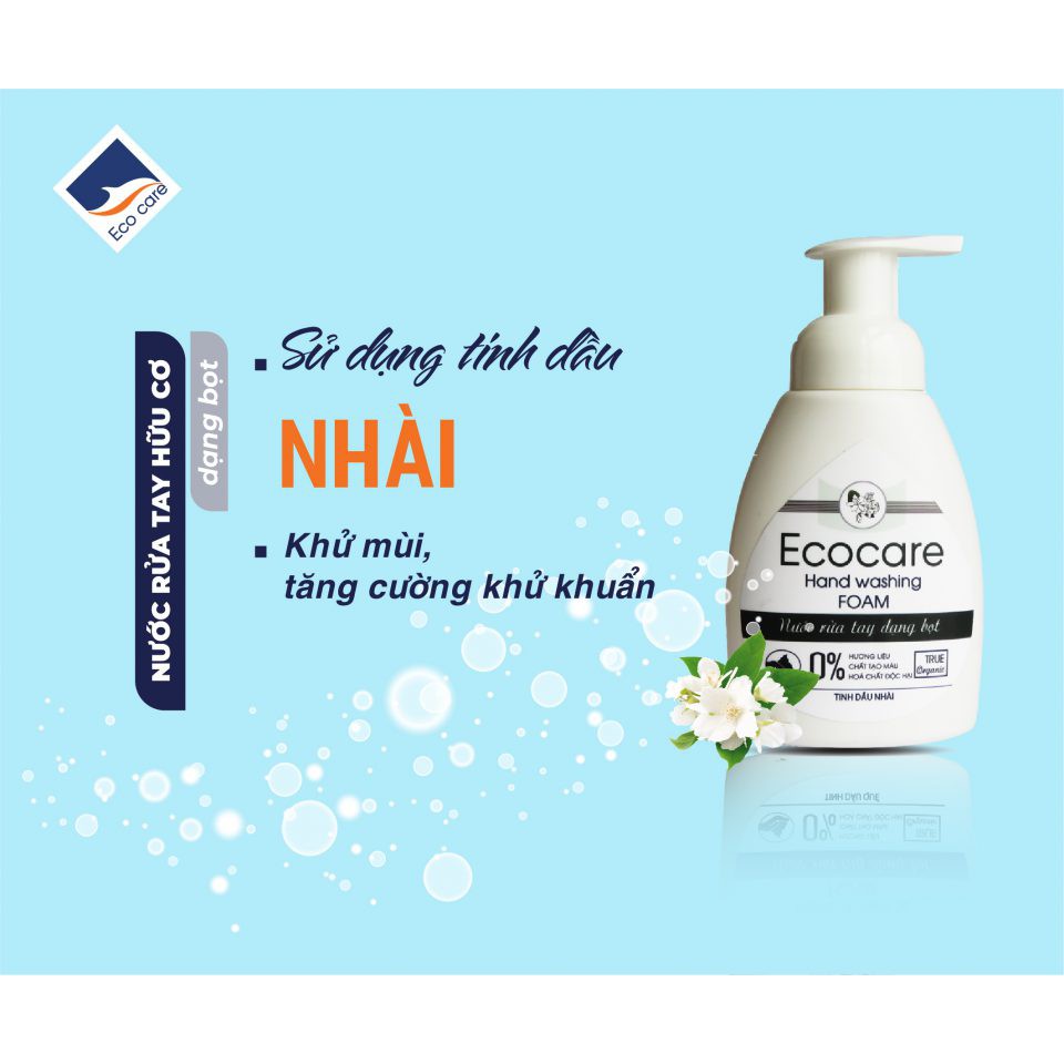 Nước rửa tay tạo bọt Hữu cơ 250ml, Nước rửa tay diệt khuẩn tinh dầu tự nhiên Ecocare