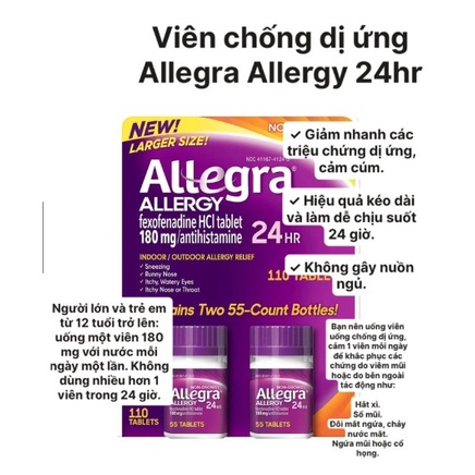 Allegra 24 Hour Allergy 180mg 110 Viên