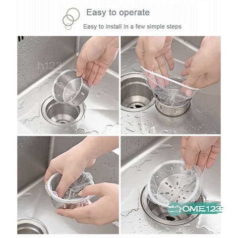 Set 100 túi lưới lọc bồn rửa dùng một lần nhiều kích cỡ cho nhà bếp