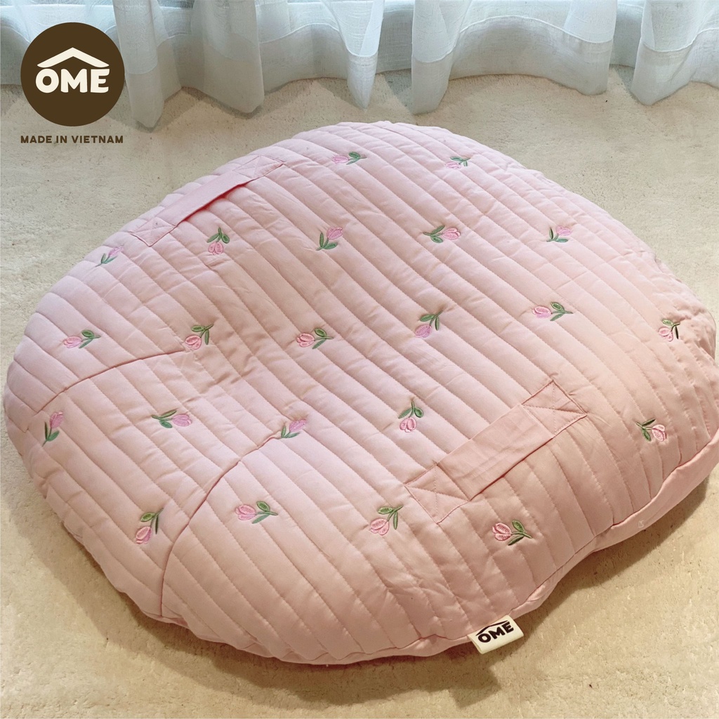 Gối Chống Trào Ngược Ome Hoạ Tiết Thêu Tay  Vải Cotton 100% Cotton Hàn Quốc An Toàn Cho Da Của Bé