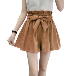 Quần ngắn lưng chun giả váy xòe phối nơ thắt xinh xắn dành cho nữ