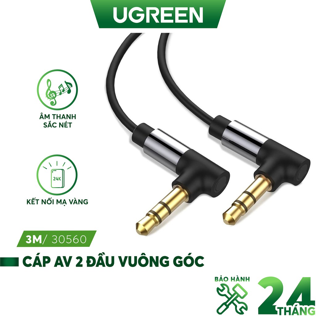 Dây AV 2 đầu vuông góc màu đen chính hãng UGREEN AV139 - Phân phối chính hãng