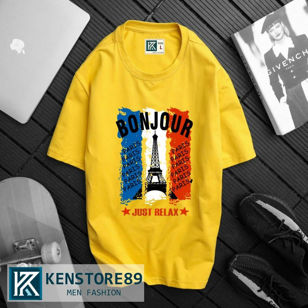 Áo thun nam cổ tròn BONJOUR PARIS ngắn tay cotton 100% KENSTORE89 ATK034
