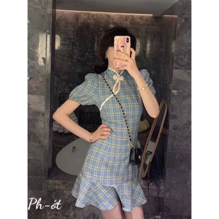 Sườn sám cổ tàu caro siêu hot ạ