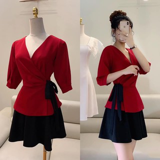 Áo tay lỡ vạt chéo nơ eo cho người béo mập - ABEO111