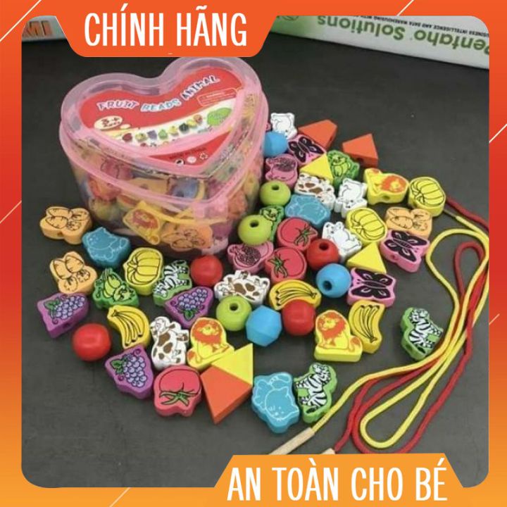 (Giá Rẻ Nhất) Đồ Chơi Xâu hạt gỗ - luồn dây xâu hạt hộp hình trái tim