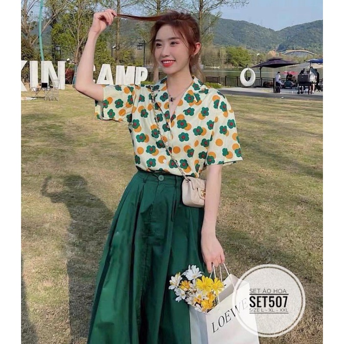 Set big size áo hoa và chân váy dài cotton lạnh từ 60kg-90kg