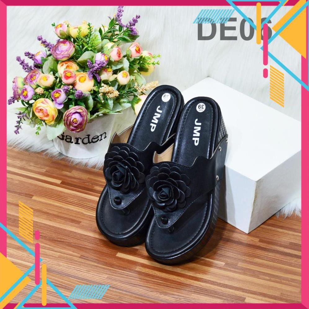 Dép nữ xỏ ngón đế cao 9cm quai đính bông sang trọng | dép đế xuồng