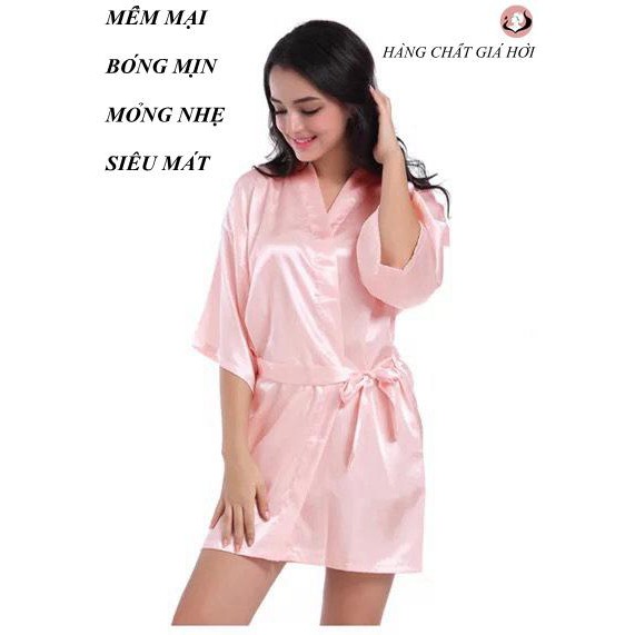 Áo Choàng Ngủ Lụa PYJAMA Ngắn Thắt Eo Siêu Mát Việt Thư (trong 24h phát hàng)