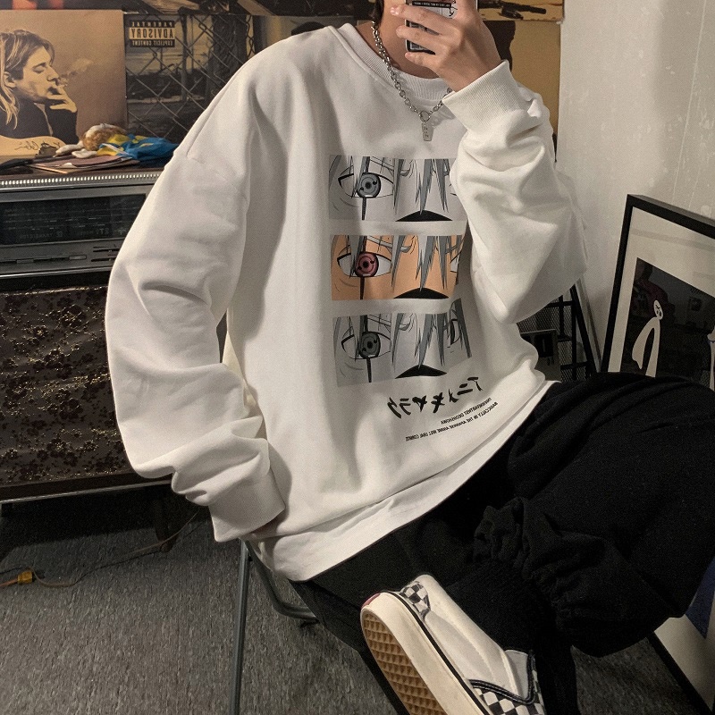 Áo sweater cổ tròn dáng rộng in họa tiết hoạt hình phong cách Hàn Quốc cá tính cho nam