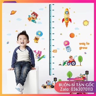 Decal dán tường cho bé  đo chiều cao phương tiện giao thông