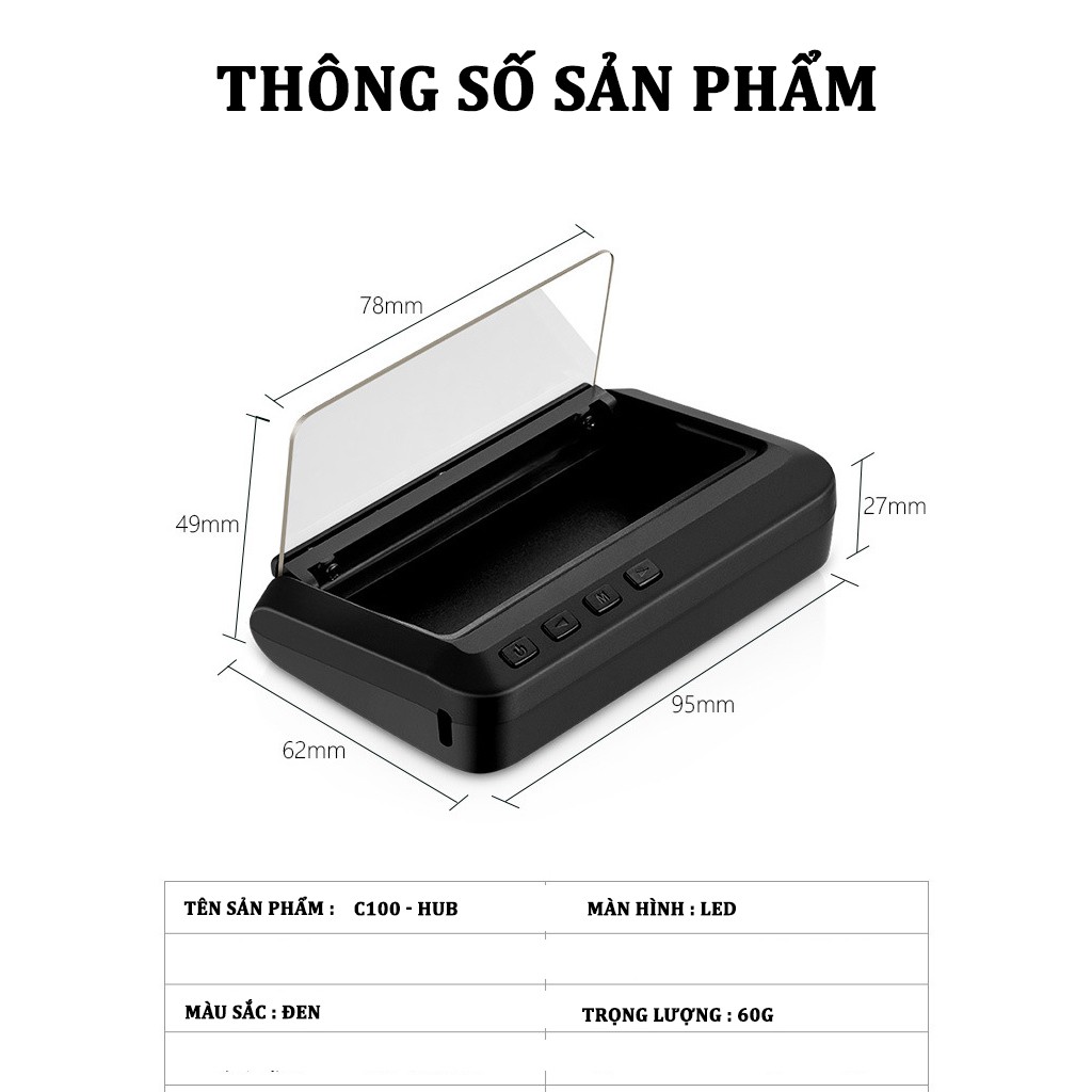 Hiển Thị Tốc Độ Trên Kính Lái, HUD Kính Lái Thế Hệ Mới C100