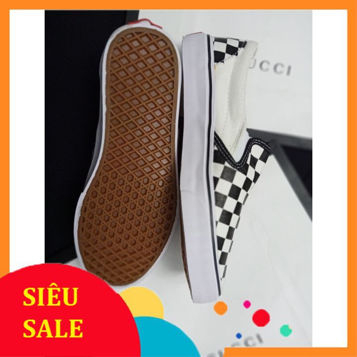 [Chuẩn 11 - hộp xanh] Giày thể thao lười slip on caro vault đen trắng nam nữ không dây