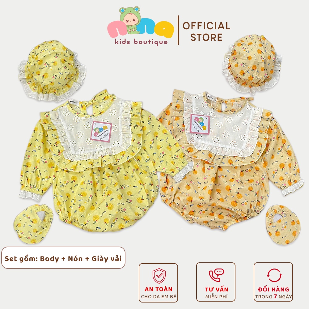 Bodysuit cho bé Nina Kids Boutique Body sơ sinh bé gái 0 24 tháng Kèm nón và giày vải