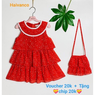 ĐẦM VÁY Đỏ voan công chúa bé gái tặng ví siêu đẹp haivanco 3 TẦNG mềm mại thoáng mát 12 đến 35 kg đi học đi chơi đều đẹp