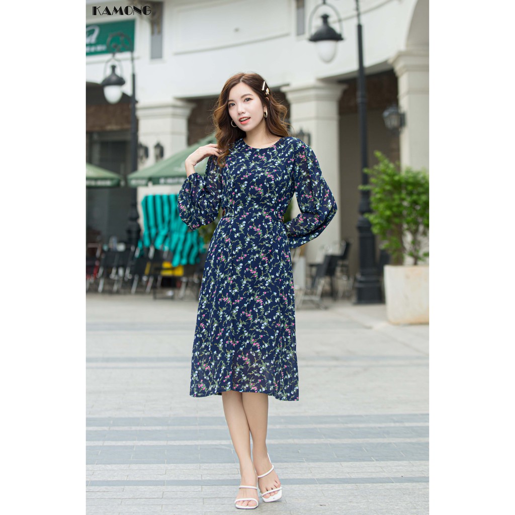 Đầm suông hoa nhí thắt nơ KAMONG D127