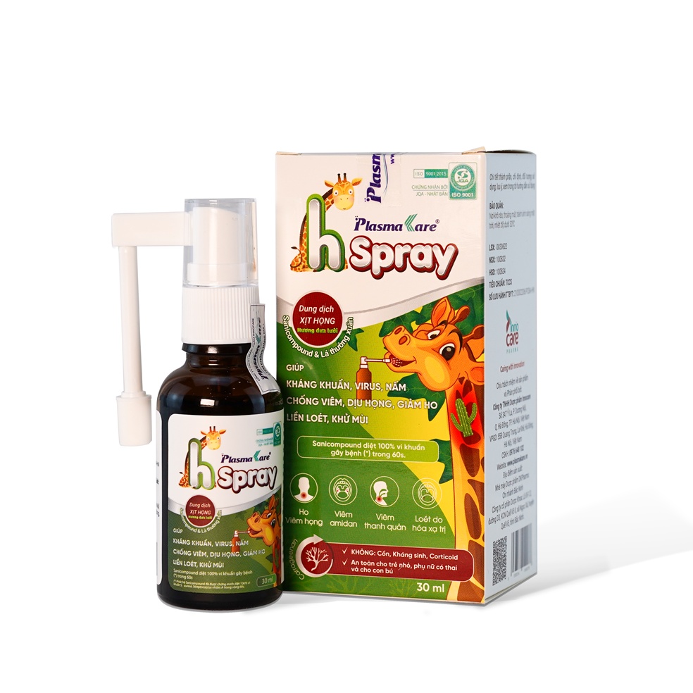Xịt đau họng PlasmaKare HSpray - Giúp  giảm ho rát  họng hiệu quả an toàn cho trẻ từ 6 tháng tuổi Phòng sâu răng Lọ 30ml