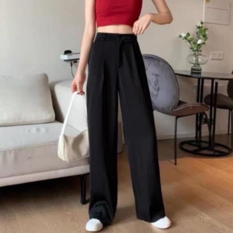 Quần suông, quần ống rộng nữ cạp cao vải tuyết không nhăn không bai xù