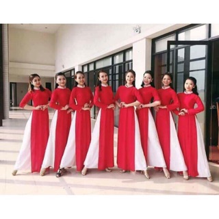 Áo dài đỏ 4 tà kèm quần