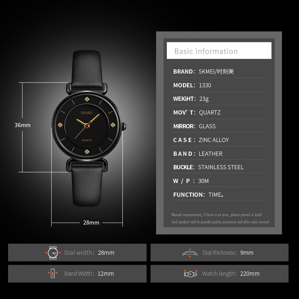 ĐỒNG HỒ NỮ SKMEI 1330 DÂY DA CAO CẤP, MẶT TRÒN, THIẾT KẾ NỮ TÍNH HIỆN ĐẠI - HÀNG CHÍNH HÃNG