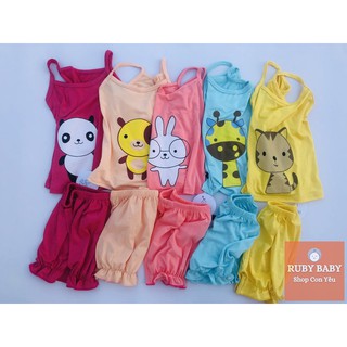 💥Sale cực rẻ - Đồ bộ bé gái - Bộ áo 2 dây thun lạnh hình thú cho bé gái 6-18kg