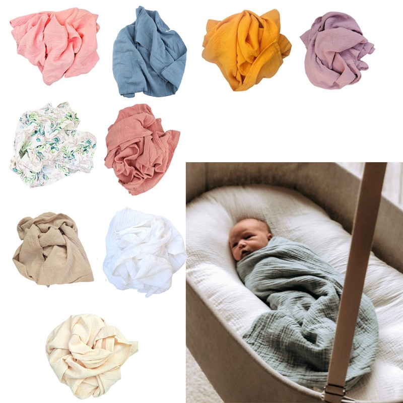 Chăn Quấn Em Bé Bằng Cotton 2 Lớp Mềm Mại 120x120cm Màu Trơn Xinh Xắn