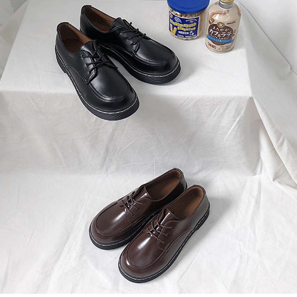 Giày Oxford Nữ Ulzzang Vintage, Giày Búp Bê Mary Jane Buộc Dây Mũi Tròn Phong Cách Retro, Hàn Quốc - Iclassy_shoes