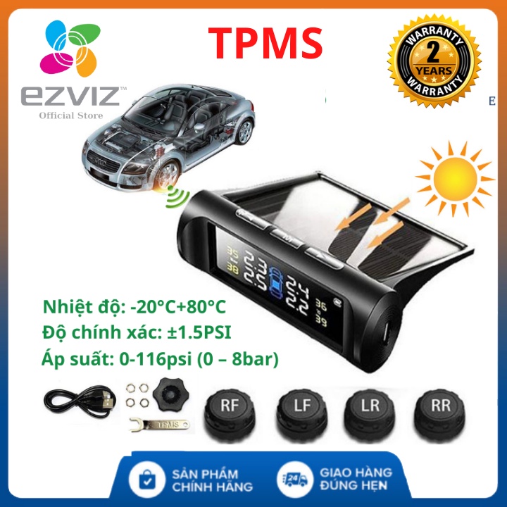 Cảm Biến Áp Suất Lốp oto TPMS T18 không dây năng lượng mặt trời , van ngoài , phù hợp với mọi loại oto , bảo hành 2 năm