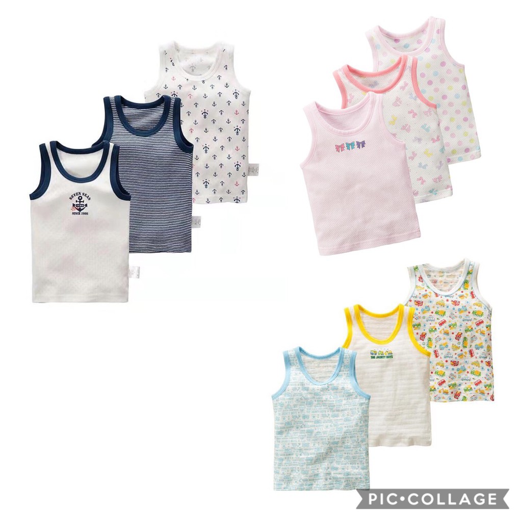 Áo Ba Lỗ Be' Trai, Be' Gai' Cotton Lưới/ Thun Soi Tre Cực Mát Set 3 áo